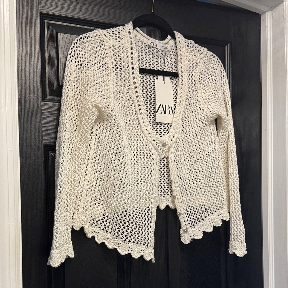 Zara Cream Open-Knit Cardigan